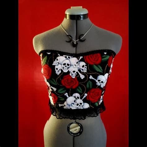 Bombshell Clothing Rose Thorns Skulls And Roses Red Sequin Corset