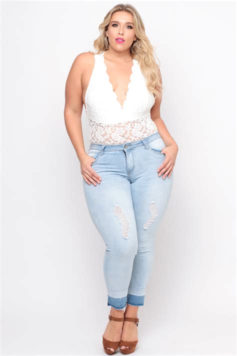 Plus Size Rose Lace Cross Front Bodysuit Ivory Curvy Sense