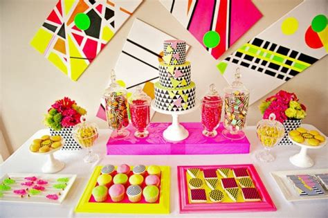 Neon 80s Dessert Table Weddings Through The Decades Colorful 80s Inspiration Popsugar