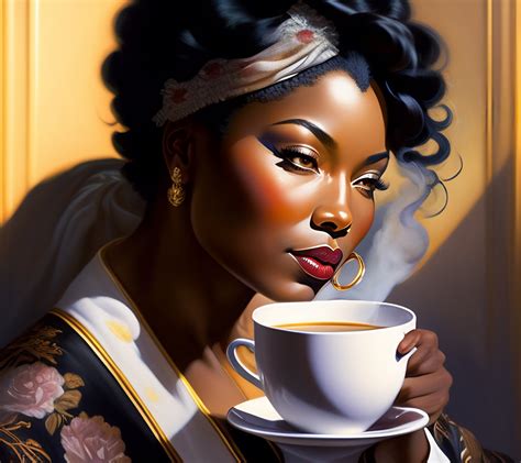 Lexica Attractive Older Plump Black Woman Drinking Steaming Coffee