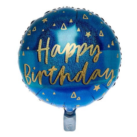 buy blue gold happy birthday   foil helium balloon  gbp