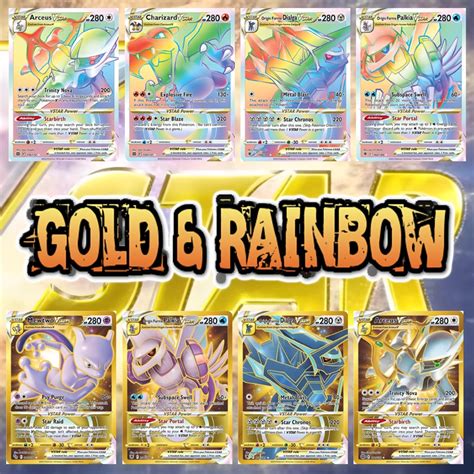 Pokemon Tcg Hologram Card Special V Star Gold Rainbow Shopee