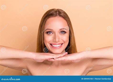 Close Up Portrait Of Her She Nice Attractive Feminine Nude Naked Cheerful Content Straight