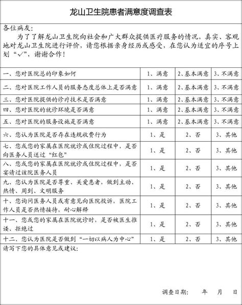 患者满意度调查表word文档在线阅读与下载免费文档