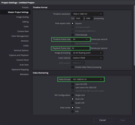 Davinci Resolve Project Settings Presets Time In Pixels