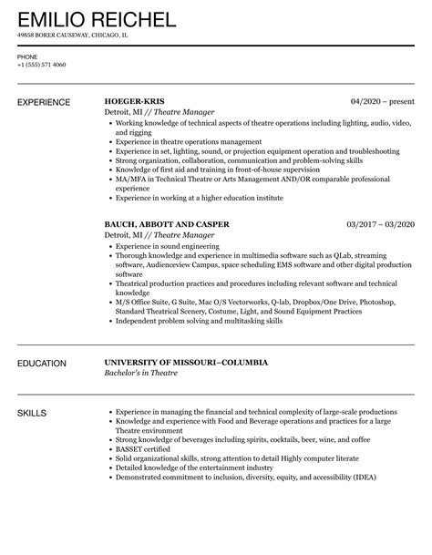 Cinema Manager Resume