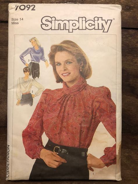 Vintage Simplicity Pattern Misses Blouses With Collar Variations