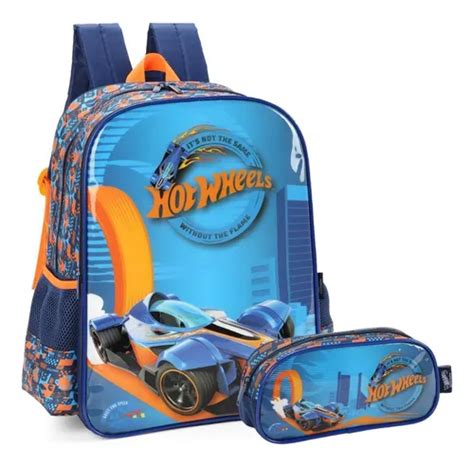 Kit Mochila Infantil Costas E Estojo Hot Wheels Luxcel Azul