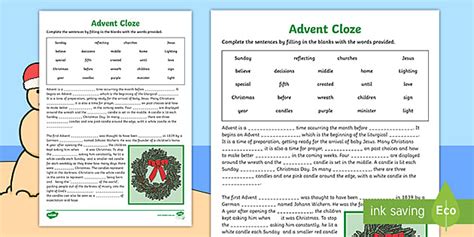 Catholic Advent Cloze Worksheet Pdf Profesor Hizo