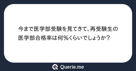 今まで医学部受験を見てきて、再受験生の医学部合格率は何くらいでしょうか？新たな発想を生み出す質問箱 Querieme