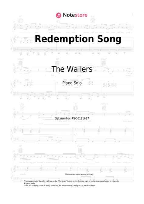 Redemption Song Piano Sheet Music Bob Marley The Wailers In Note Store