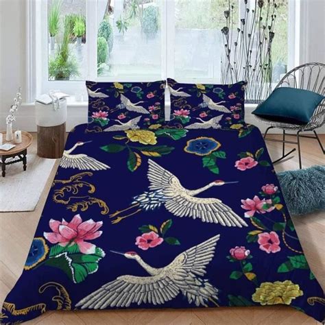 Housse De Couette Grue Orientale Fleur 140X200 Enfant Ado Fille 3D