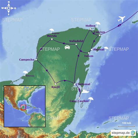 StepMap Mexiko Belize Landkarte für Mexiko