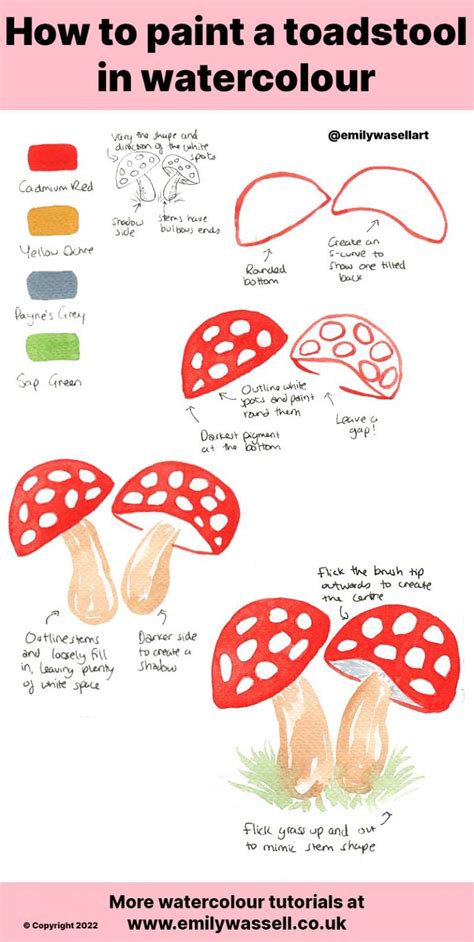 How To Paint Toadstools In Watercolour Tutorial Emily Wassell In