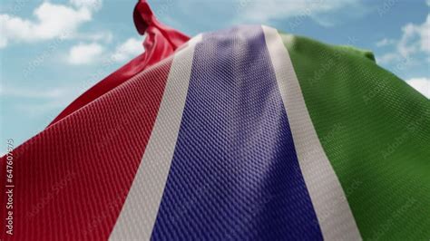 Wavy Flag Of Gambia Blowing In The Wind In Slow Motion Waving Colorful