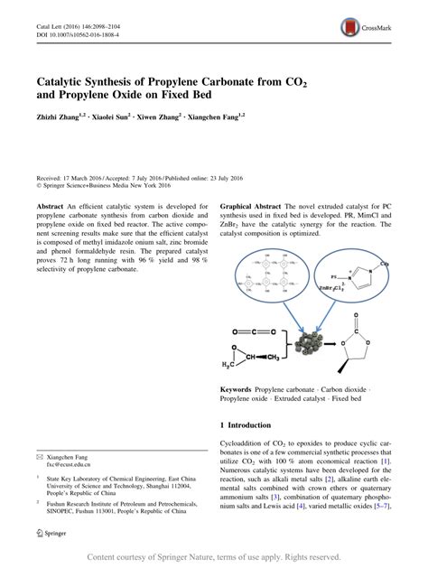 Catalytic Synthesis of Propylene Carbonate from CO2 and Propylene Oxide ...