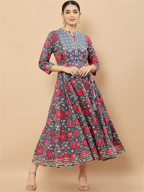 Buy Soch Women Grey And Red Floral Printed Anarkali Kurta Kurtas For