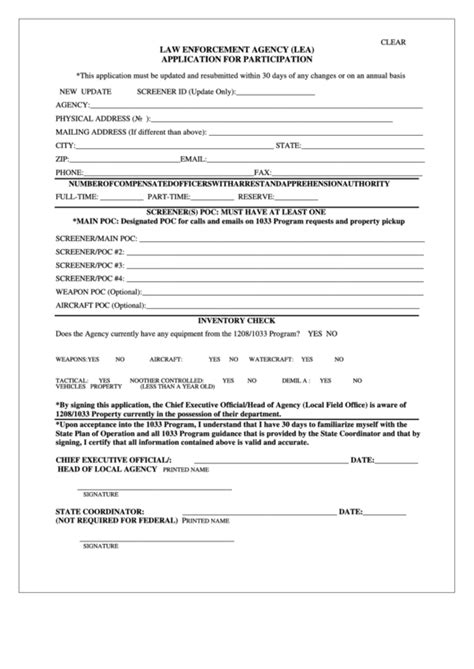 Fillable Law Enforcement Agency Lea Application For Participation