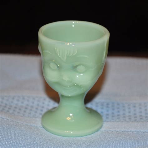 Glass Face Egg Cup Vintage Egg Cups Green Glassware Egg Cups Holders