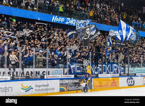 PostFinance Top Scorer Gregory Hofmann EV Zug Is Celebrated By The