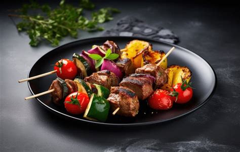 Kebabs Brochetas De Carne A La Parrilla Shish Kebab Con Verduras Sobre