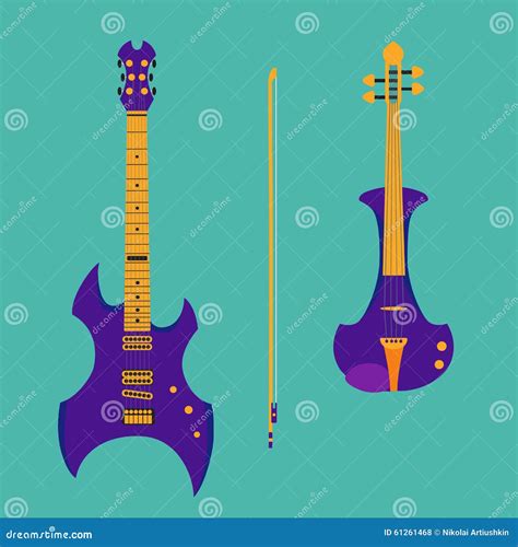 Set Of String Instruments Purple Electric Violin Stock Vector