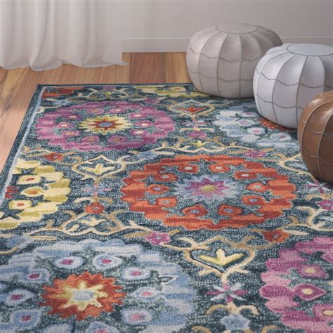 Bungalow Rose Suzani Hand Hooked Wool Blueyellow Area Rug And Reviews