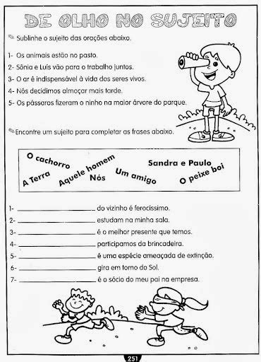 Sujeito E Predicado 4 Ano - Atividades para imprimir de Sujeito e Predicado - Formando Alunos