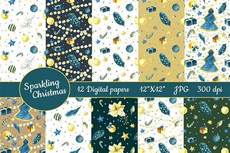 Christmas Watercolor Digital Paper 12 Semless Patterns By Shuneika