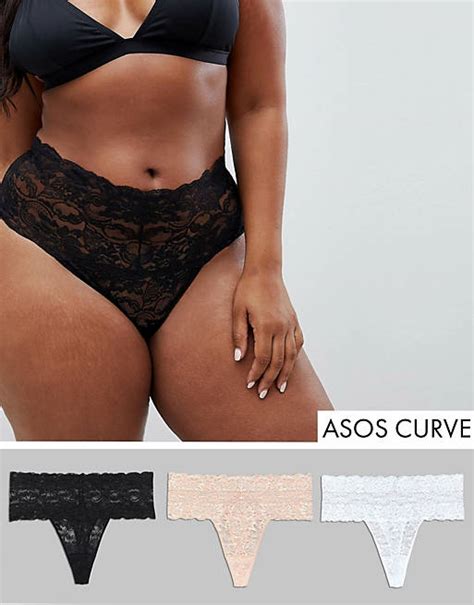 Asos Design Curve 3 Pack Deep Lace Thong Asos