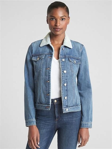 Gap Womens Sherpa Lined Icon Denim Jacket Medium Wash Coats Jackets Women Denim Women