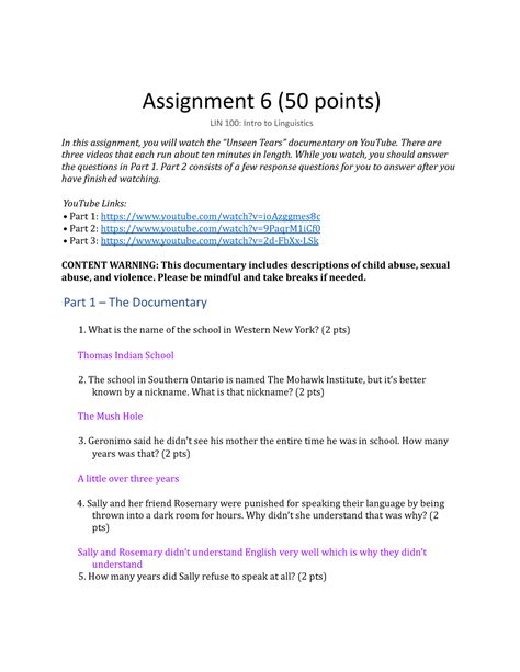 Lin100 Assignment 6 Assignment 6 50 Points Lin 100 Intro To