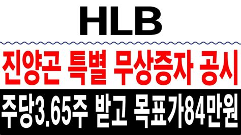 Hlb 주가 전망 진양곤 특별 무상증자 공시 주당365주 받고 목표가84만원 Hlb Hlb주가전망 Hlb주가 Hlb목표가