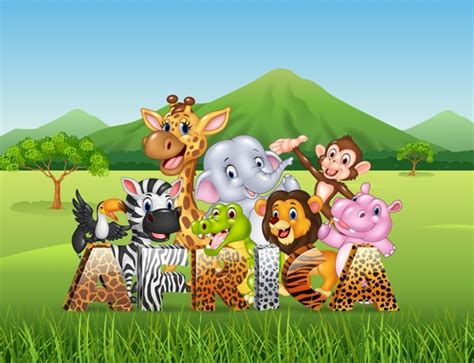 Grassland happy animals cartoon vector free download