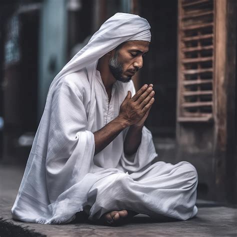 Premium Ai Image Muslim Man Wearing White Traditional Cloth Praying