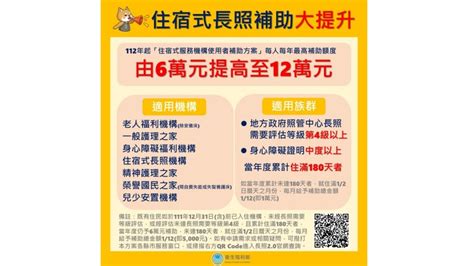 住宿式服務機構使用者補助申請至明年31止 每人每年最高補助12萬元