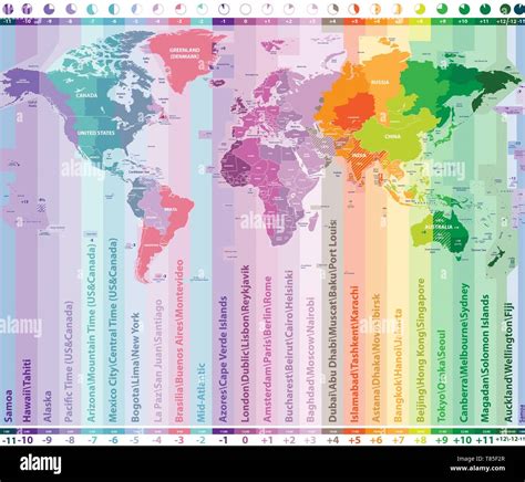 Color Worldwide Vector Map Of Local Time Zones Stock Vector Image Art