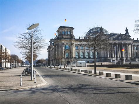 street, blue sky, flag, germany, plant, reichstag building, german flag