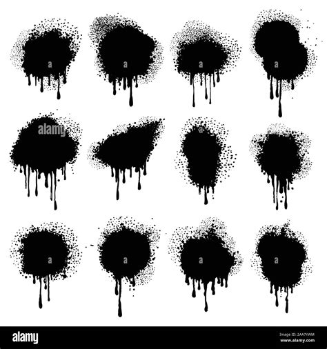 Set Of Black Spray Splatter Blots Isolated On White Background Vector