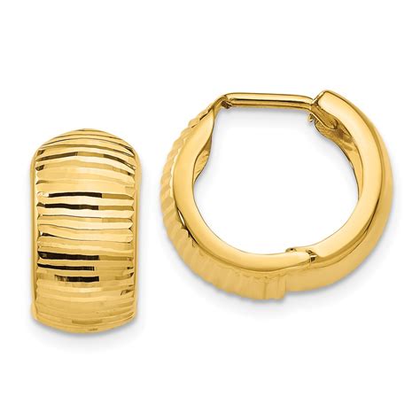 14k Gold Textured And Polished Hinged Hoop Earrings Diamonds By Monet