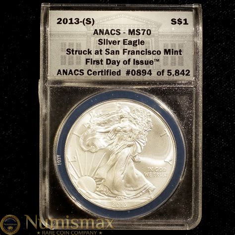 S Silver American Eagle Anacs Ms First Day Of Issue Numismax