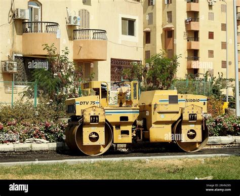 Cairo Egypt July 21 2023 Asphalt Compactor Paver Truck A Paver