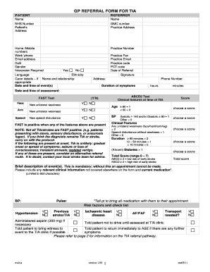 Fillable Online Gp Referral Form For Tia Imperial Nhs Uk Fax Email