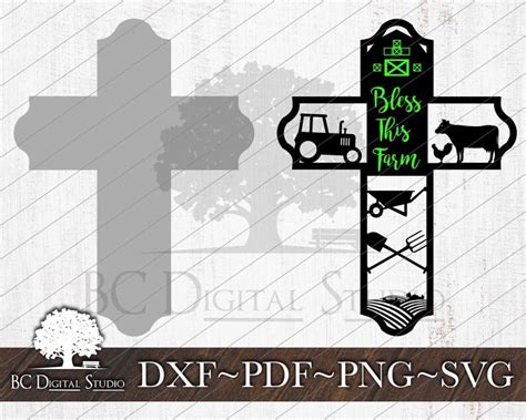 Farmer Cross Svg Bless This Farm Cross Svg Farmhouse Cross Svg Digital