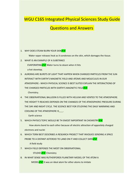 Wgu C Integrated Physical Sciences Study Guide Questions And