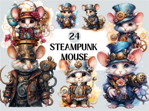 Steampunk Mouse Bundle Png Steampunk Clipart Junk Journal Etsy