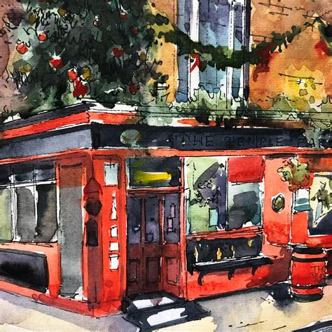 The Temple Bar Pub Watercolor Painting Dublin Ireland Wall Etsy