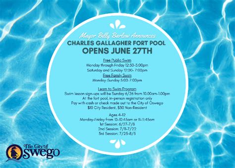 Mayor Barlow Announces Charles E Gallagher Pool Opening June 27th