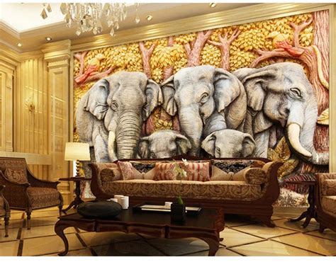 Elephant Embossed Wallpaper Bedroom Room Backdrop Painting Three