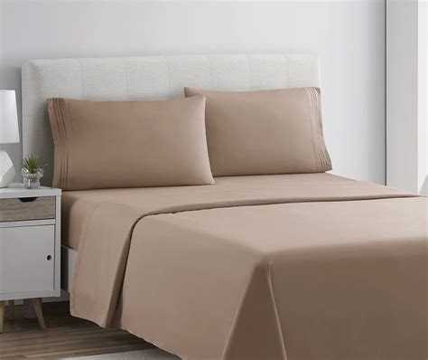 Clara Clark Premier 1800 Collection Deluxe Microfiber 3 Line Bed Sheet Set King Taupe Sand